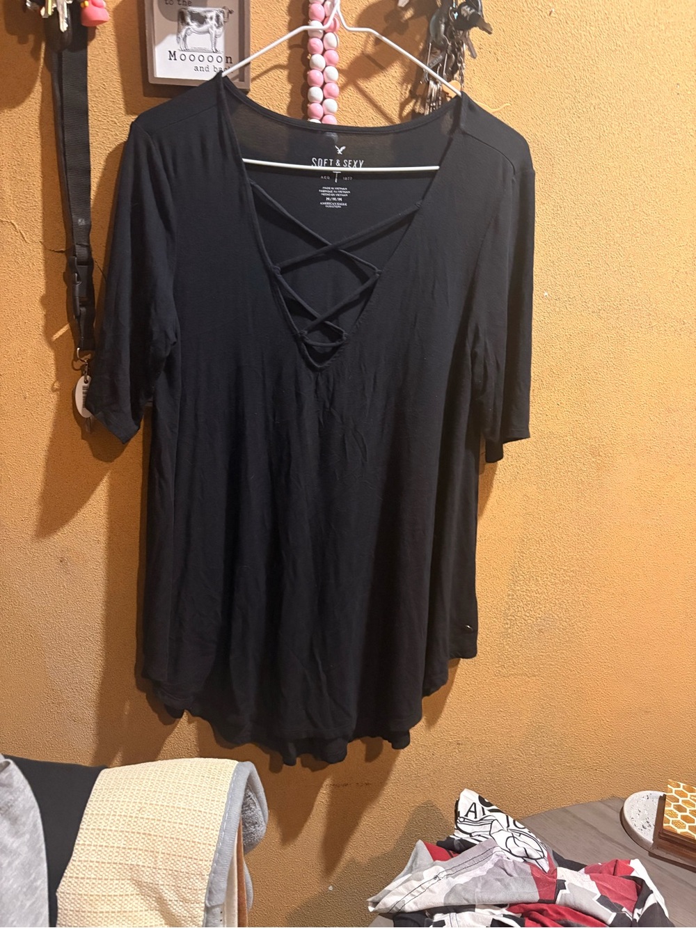 American Eagle Outfitters Black Crisscross V-Neck Tunic
